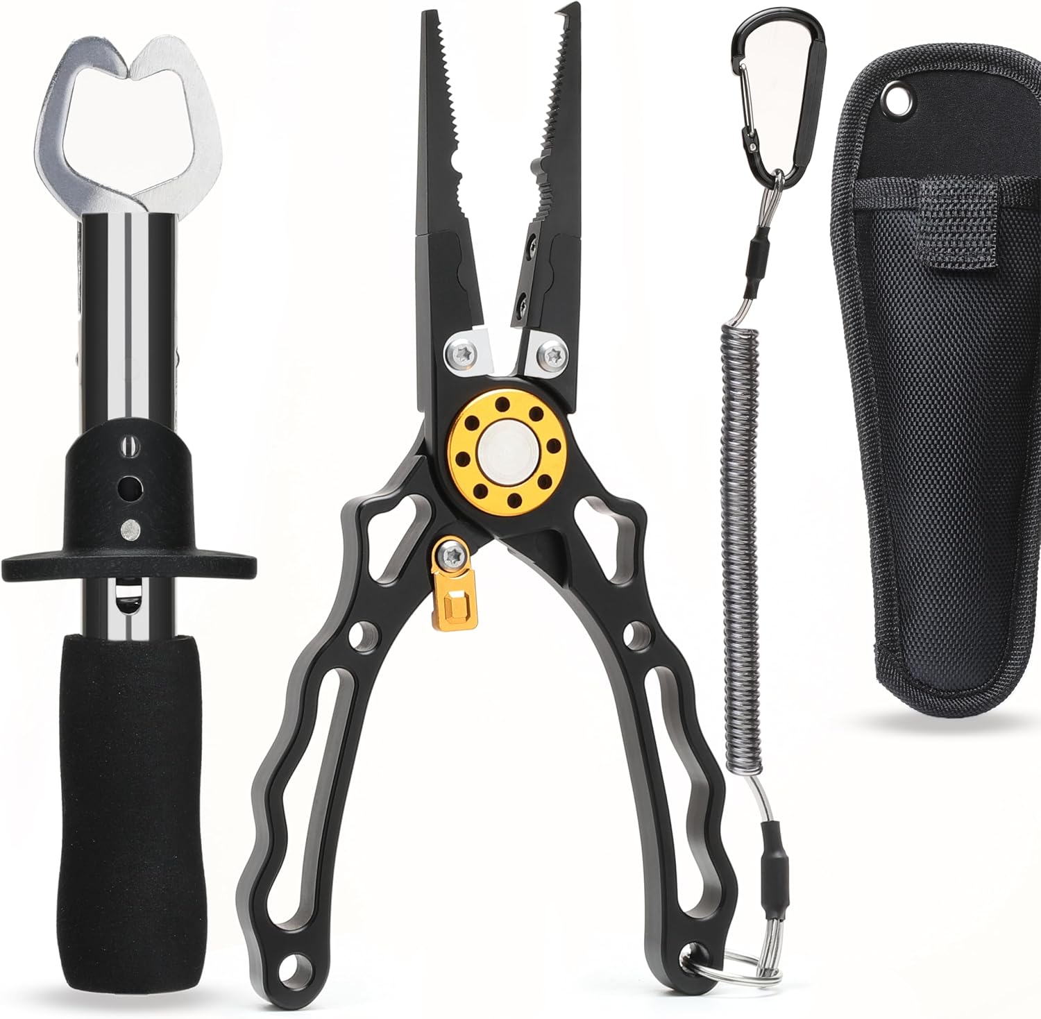 7.5 Inch Fishing Pliers and Gripper, Cuts Braided and Fluorocarbon Lines, Hook Remover, Split Ring Multifunctional Fishing Pliers for Ocean Fishing, Fly Fishing, Ice Fishing Tool, Gift for Fishermen