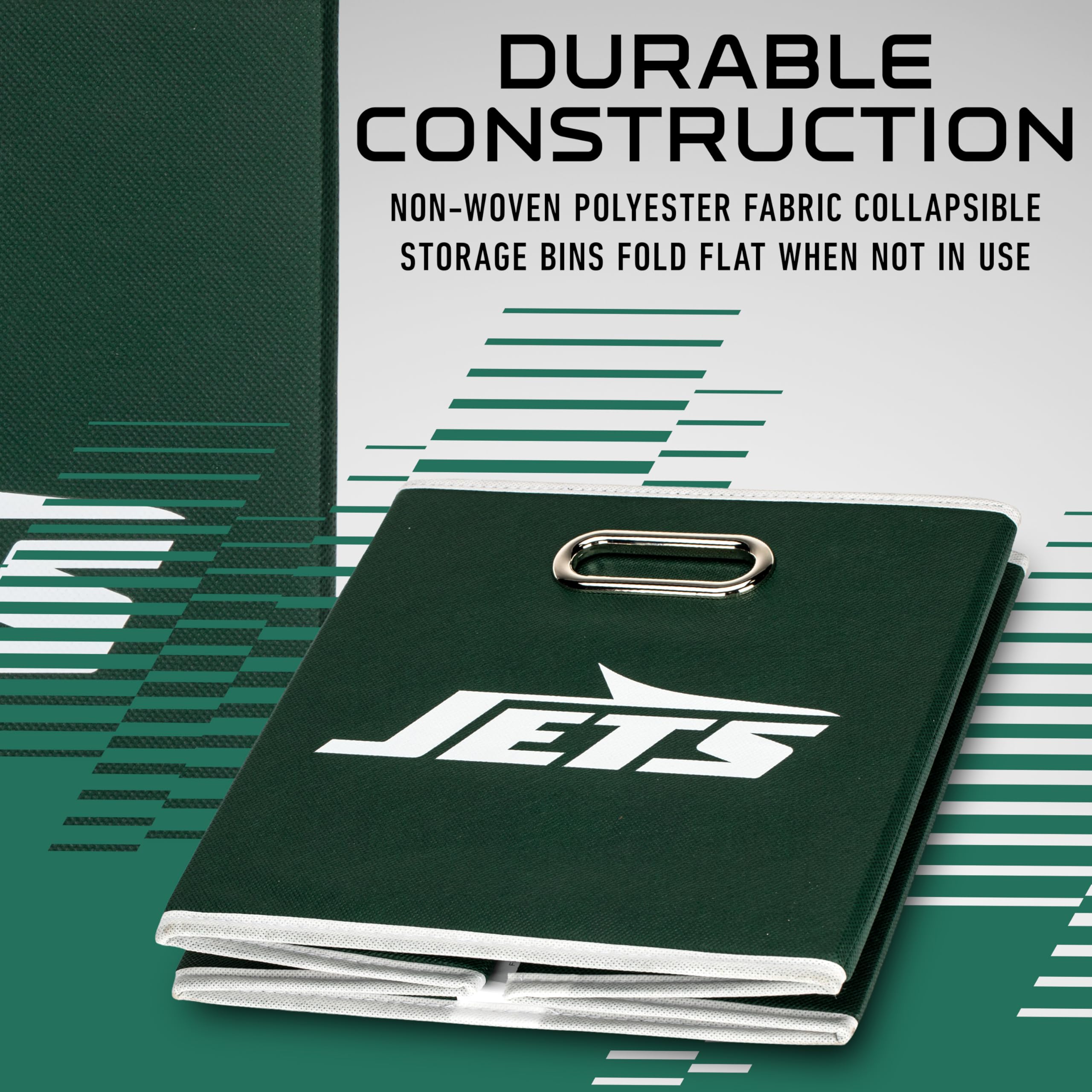 Franklin Sports New York Jets NFL Aufbewahrungskorb – Faltbarer Würfelbehälter + Aufbewahrungskorb – NFL Büro, Schlafzimmer + Wohnzimmer Dekor – 27,9 x 27,9 cm