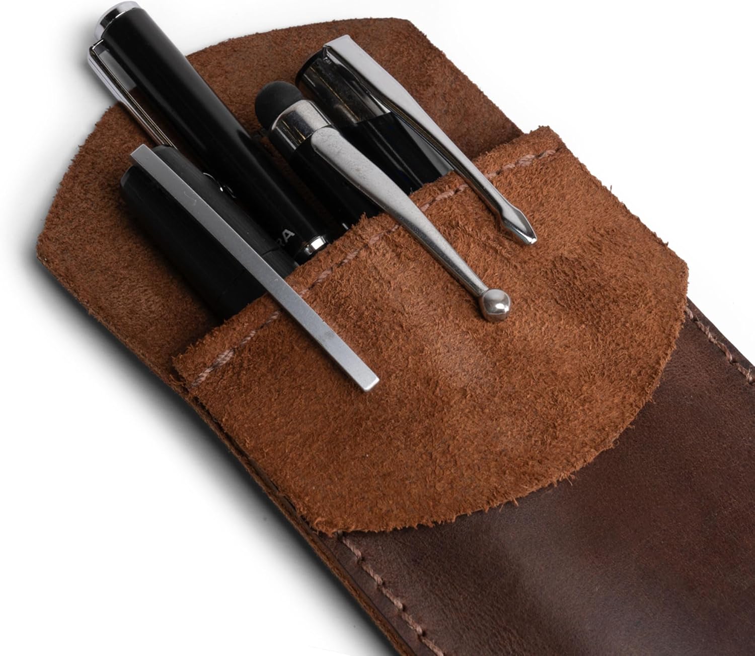 Hide & Drink, Pocket Protector, Pencil Pouch, Pen Holder for Shirt Pockets, Lab Coats, Backpacks, Office & Work Essentials, Full Grain Leather, Handmade, Bourbon Brown
