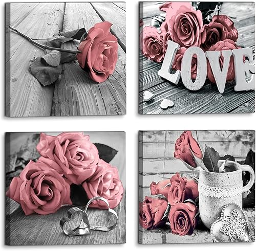 Miniatura 10 de Decoración de Pared Rosa Dormitorio Arte de Pared Cuadros de Flores Rosas Obra de Arte 12x12 Retro Gris Amor Floral Parejas Lienzos Impresos Pintura