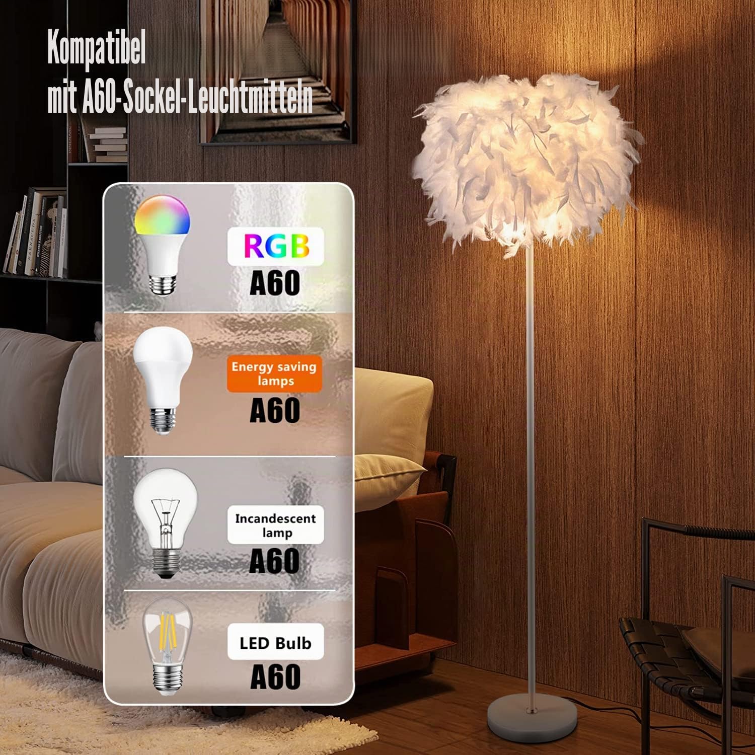 Elegante und modische Feder Stehlampes,Weiße Moderne Feder Stehlampe für Schlafzimmer, Wohnzimmer,Arbeitszimmer