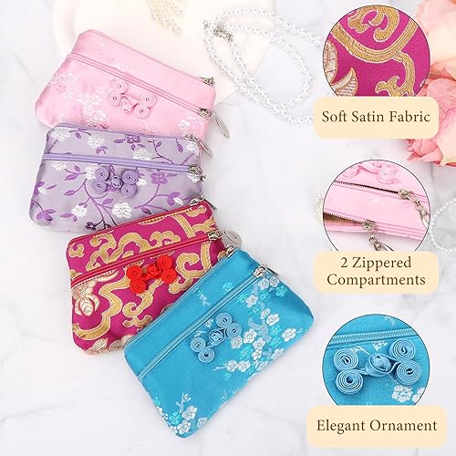 Miniatura 3 de kilofly - Juego de 4 bolsas de regalo de brocado de seda china con 2 cremalleras bolsa de regalo