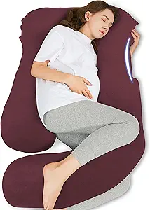 HIPHOP PANDA U-Shaped Pregnancy Pillow for Sleeping - Full Body Maternity Support Pillow with Removable Cover - Comfort for Back, HIPS, Legs, Belly - 57 Inch for Pregnant Women, Burgundy