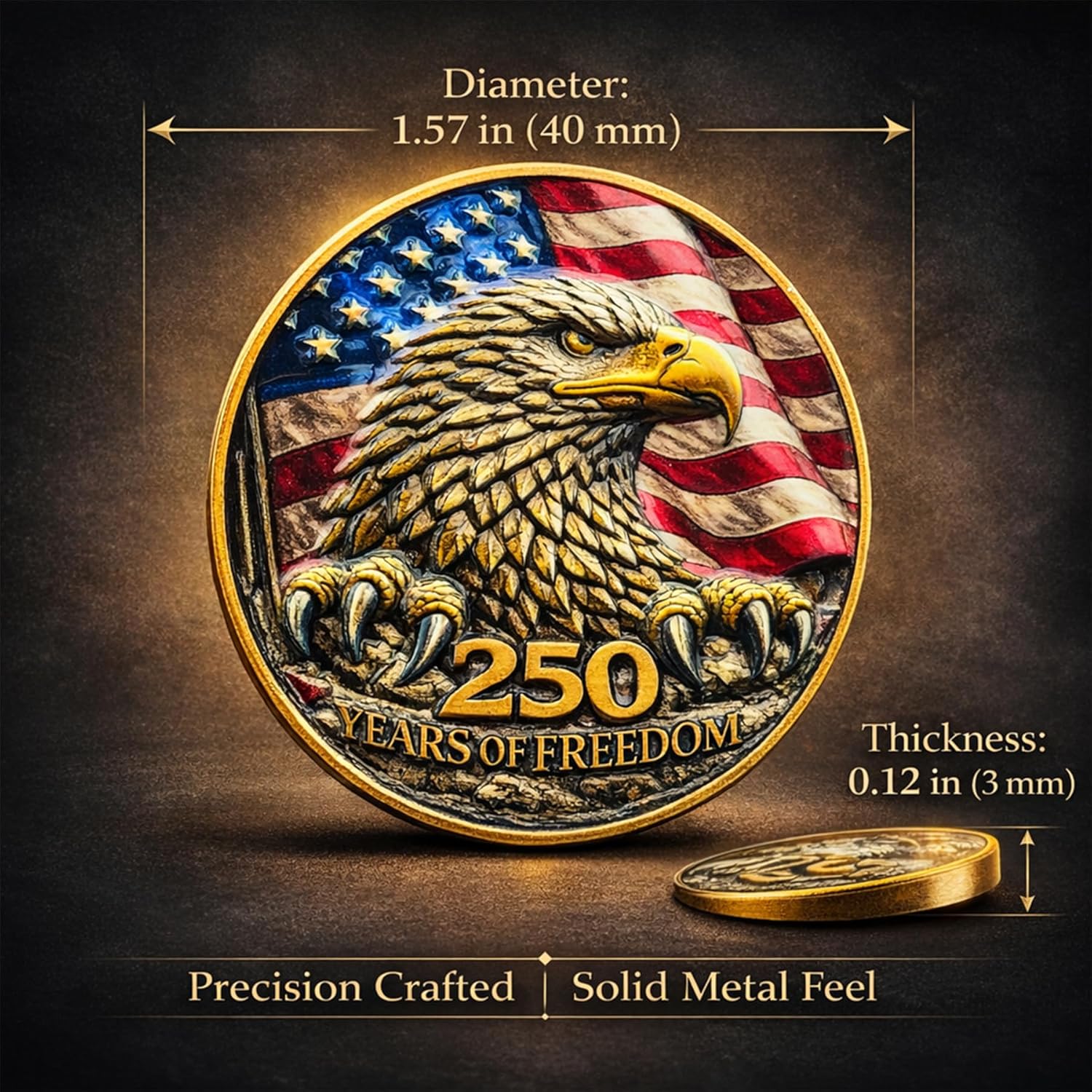 250th Anniversary USA Commemorative Coin Set with Wooden Gift Box, Patriotic Eagle & Liberty Bell Coins, 1776–2026 Freedom Keepsake, Veteran Gift, 250 Anniversary America Merchandise