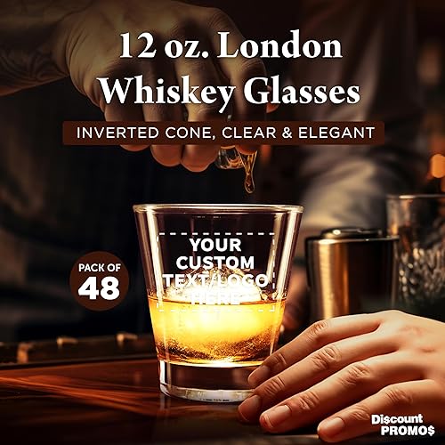 Miniatura 3 de Vasos de whisky con logotipo personalizado, 12 onzas, juego de 48, paquete personalizado a granel  Perfecto para escocés, bourbon, whisky, cóctel,