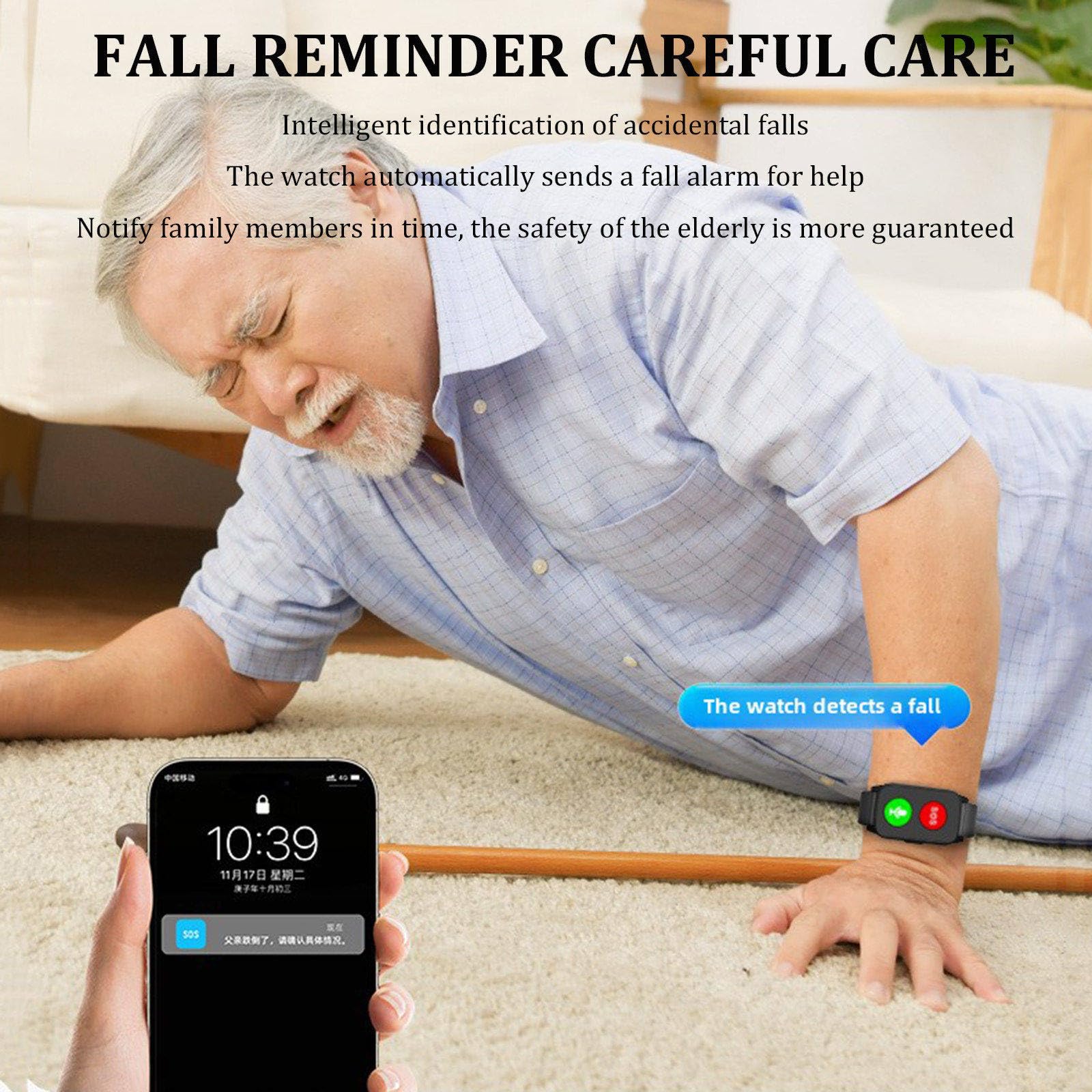 Reloj Emergencia Ancianos Personas Mayores A | Pulsera Con Rastreo Gps,Detección De Caídascon Botón De Llamada De Emergencia Botón,Detector Caída,Monitoreo De La Salud