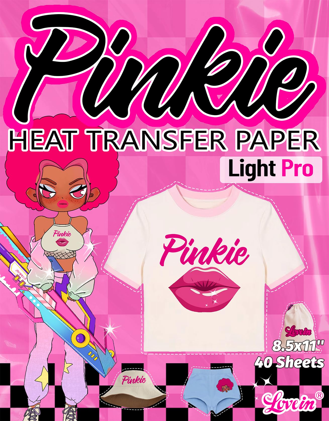 Pinkie - Papel de transferencia de calor para planchar para telas oscuras y claras, vinilo de transferencia imprimible para impresora de inyección de tinta