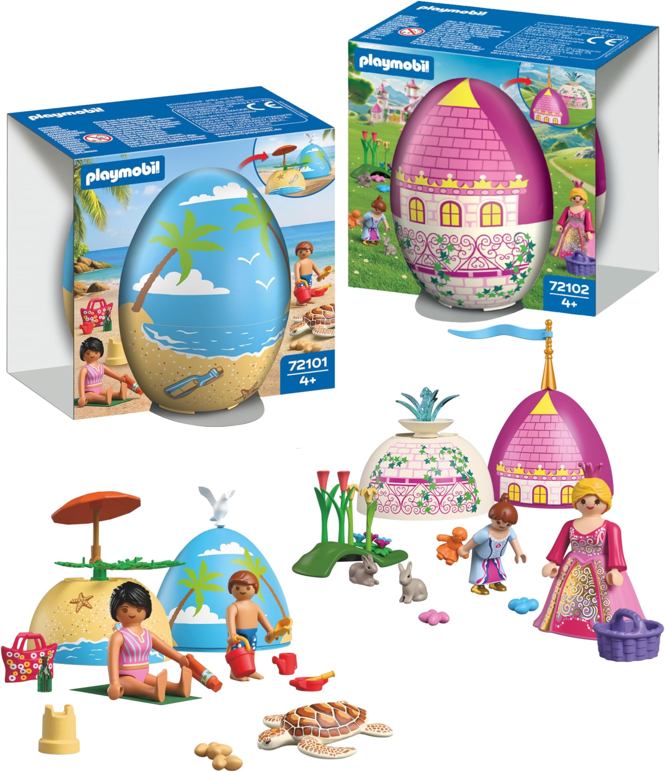 Playmobil Play Egg Set Princess & Beach | 2 Surprise Eggs with Figures & Accessories | Mini Play Worlds to Build | Reusable as a Money Box | Easter Gift for Children Ages 4+ | 210448