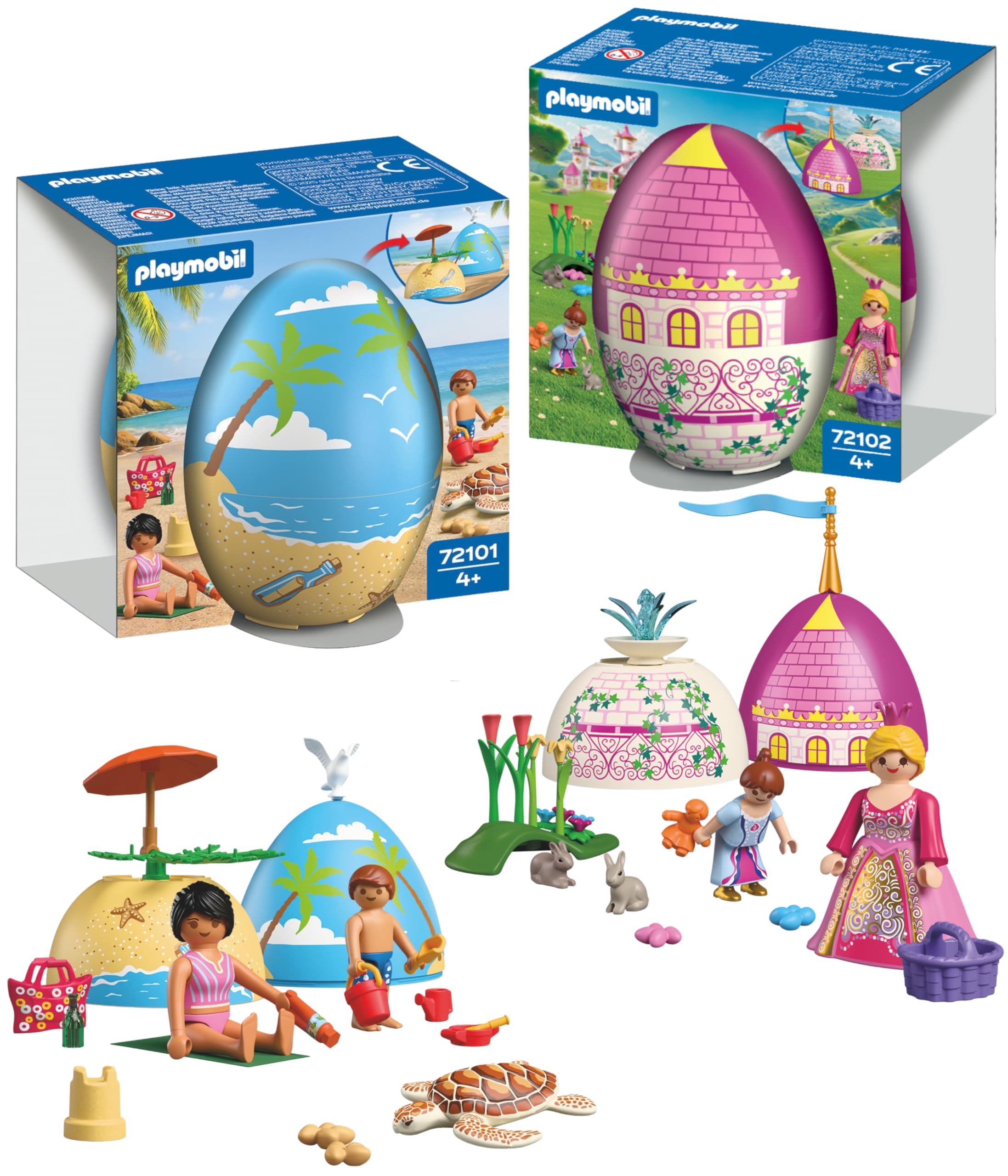 Playmobil Play Egg Set Princess & Beach | 2 Surprise Eggs with Figures & Accessories | Mini Play Worlds to Build | Reusable as a Money Box | Easter Gift for Children Ages 4+ | 210448