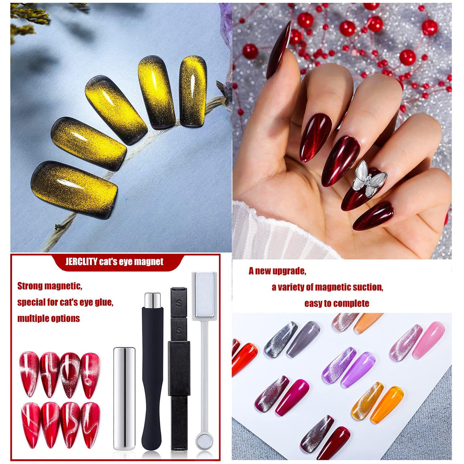 7 Pcs Cat Eye Magnet for Nails Double-Head Nail Magnetic Stick Multi-Function Magnet Board Square Thickened Cat Eye Strong Magnet Plate Nail Magnet Tool Set for Cat Eye Gel Polish Nail Art