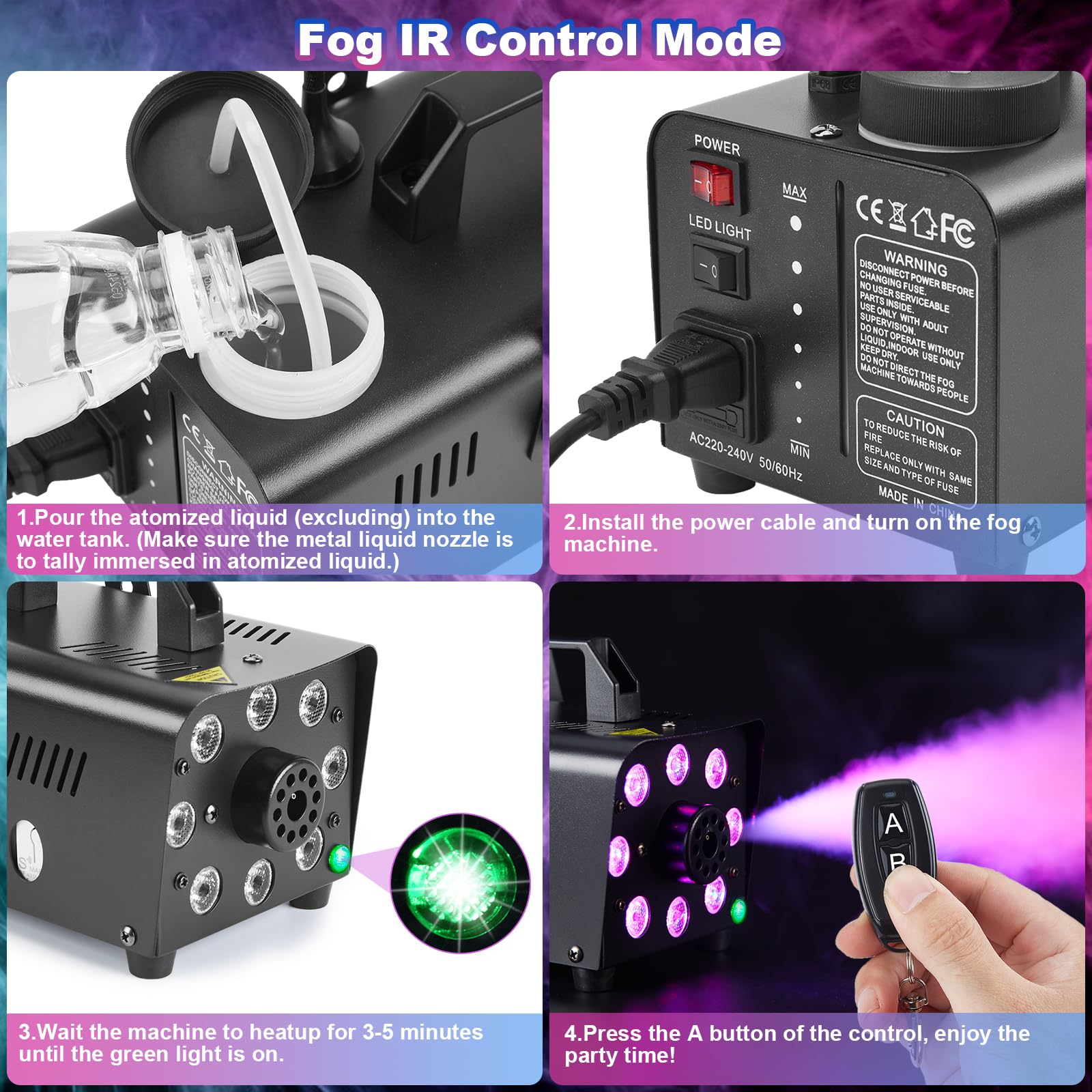 Hakuta Machine à fumée Contrôl par App, Machine à fumée avec 13 lumières LED colorées, puissance de 2000CFM avec 2 télécommandes sans fil, parfait pour mariage, Halloween et spectacles