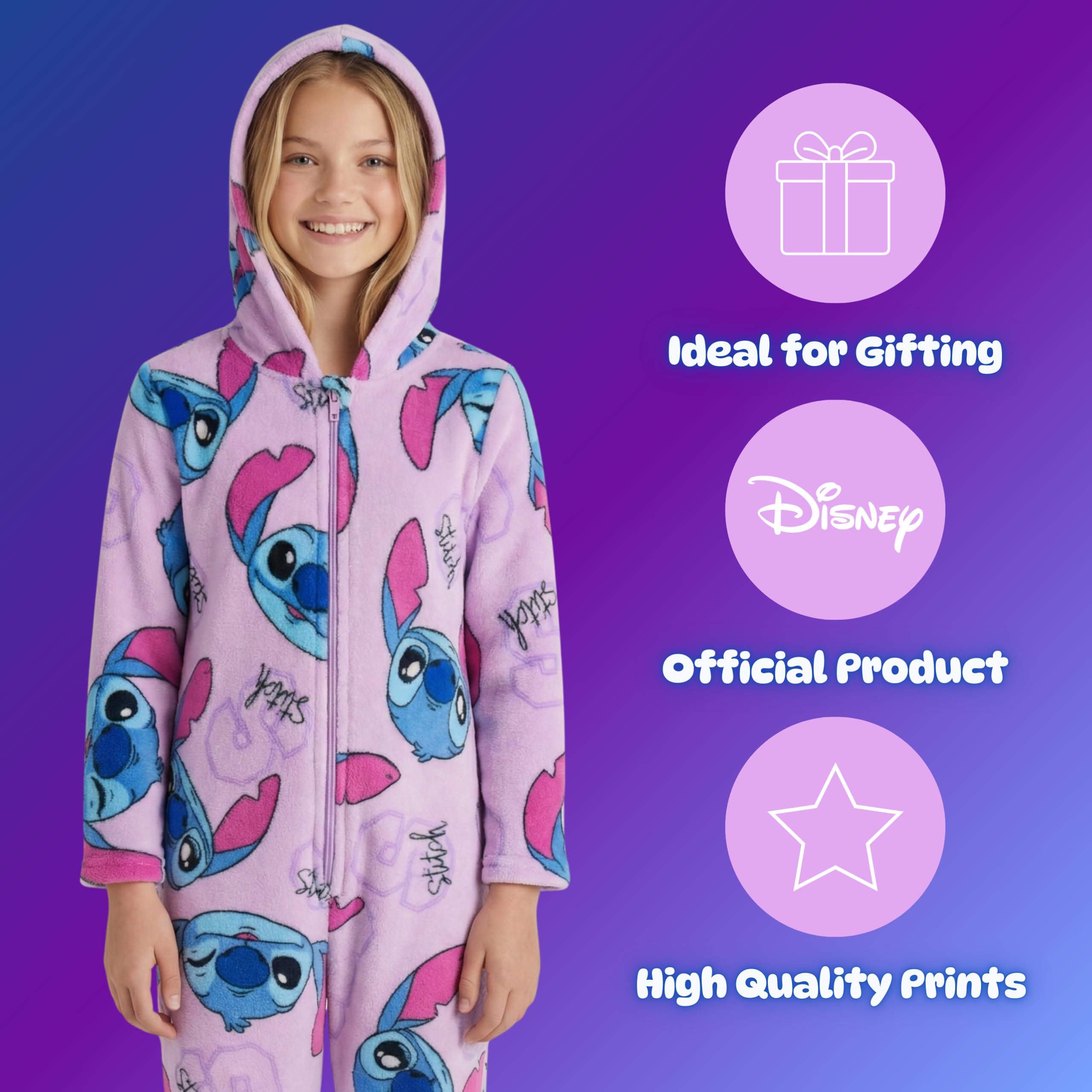 Disney Stitch Pijamas para Niña, Pijama de Una Pieza para Niña, Stitch Pijama Polar Suave, Talla 12 Años - Lila