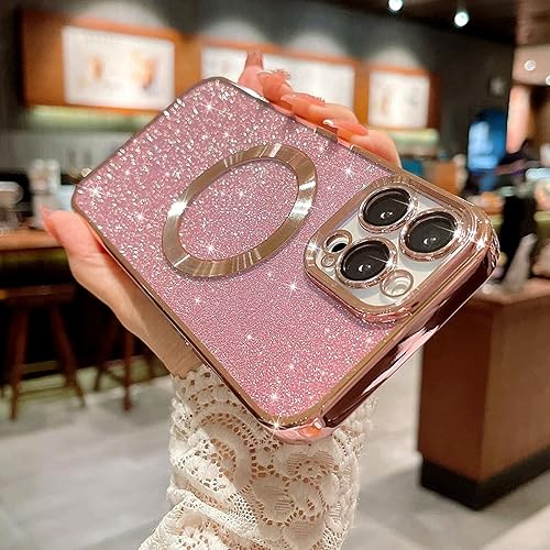 Miniatura 9 de aowner Funda magnética para iPhone 11 Pro Max funda con purpurina chapada de lujo con protector de lente de cámara compatible con MagSafe delgada y