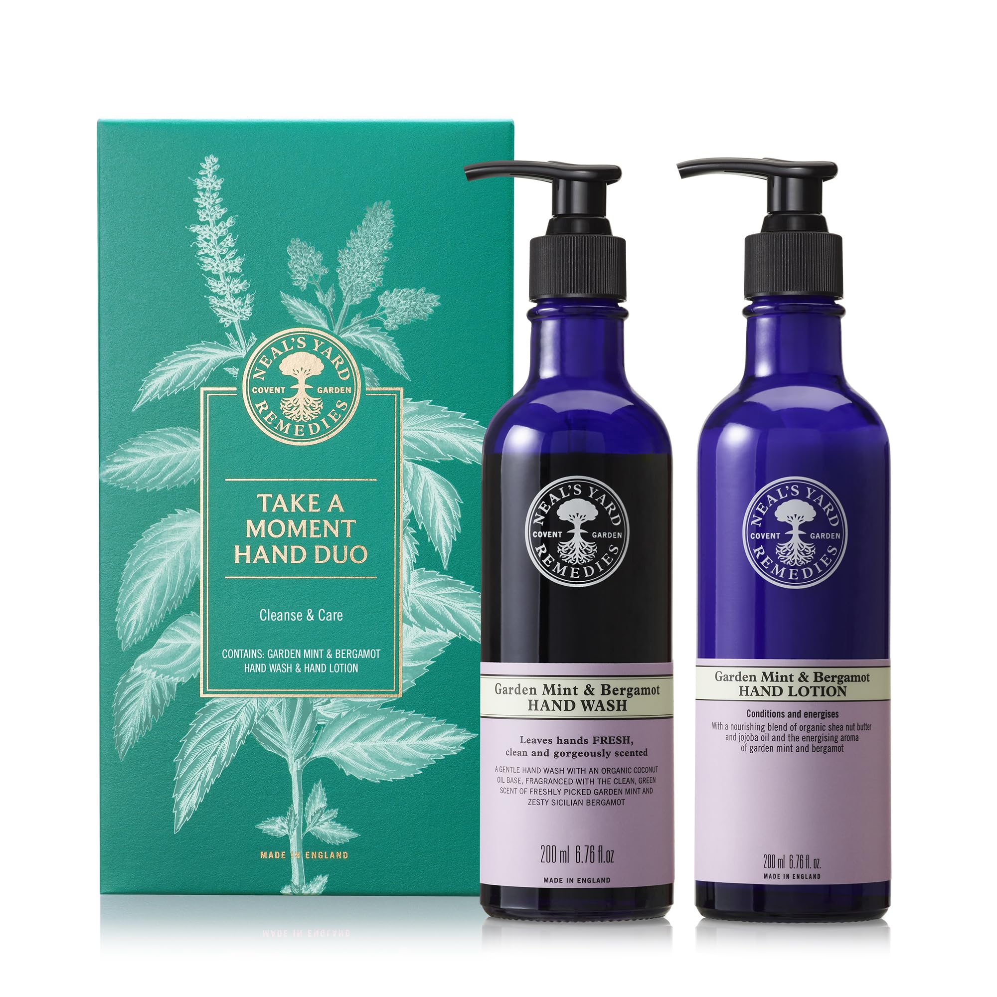 Neal's Yard Remedies Take A Moment Garden Mint & Bergamot Gift Set, Hand Wash & Hand Lotion with Essential Oils, Vegan & Cruelty-Free, Set of 2