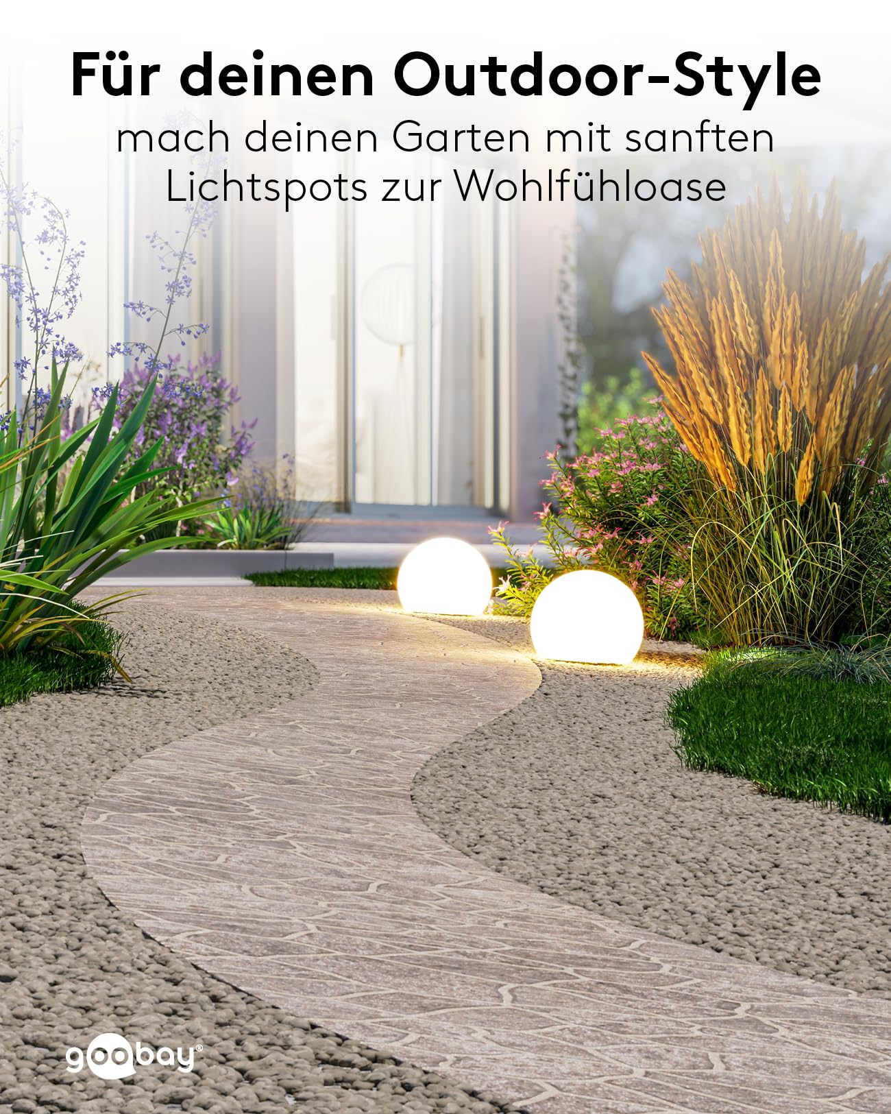 goobay LED Solarkugel 2er Set 20 cm - RGB Leuchtkugel für Außen, Winterfest IP44, Wetterfest | Solarleuchte, Deko Lampe für Terrasse, Balkon, Garten | Stimmungslicht mit 10 Leuchtmodi und Erdspieß