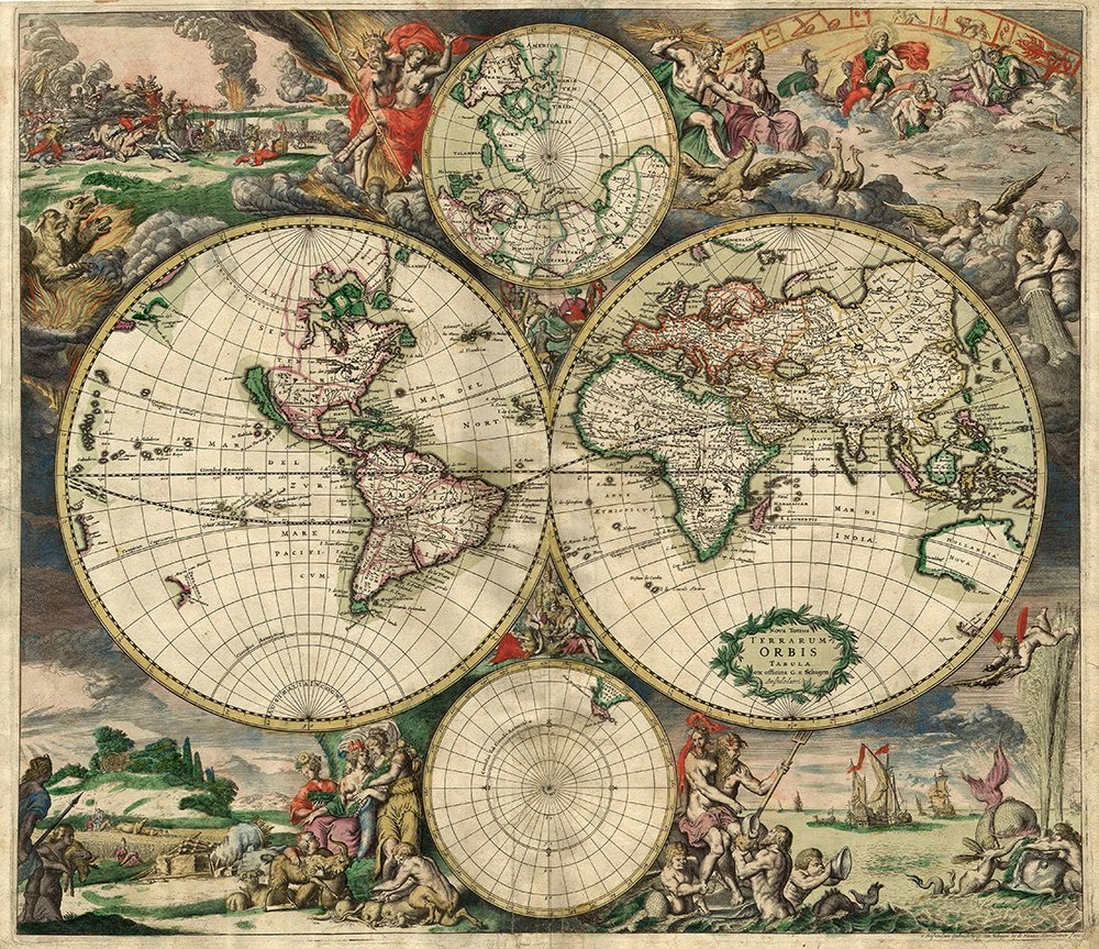 World Map 1689 grande affiche de carte du monde ancienne pour décoration murale vintage chic