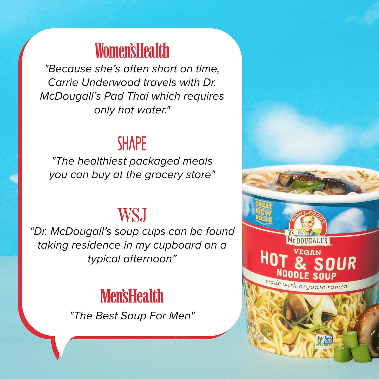 Dr. McDougall's Hot and Sour Vegan Ramen Soup - Spicy Instant Ramen Noodle Cups - Non-GMO Instant Hot Noodles - Oil-Free Soup 1.9 Ounces - Pack of 6