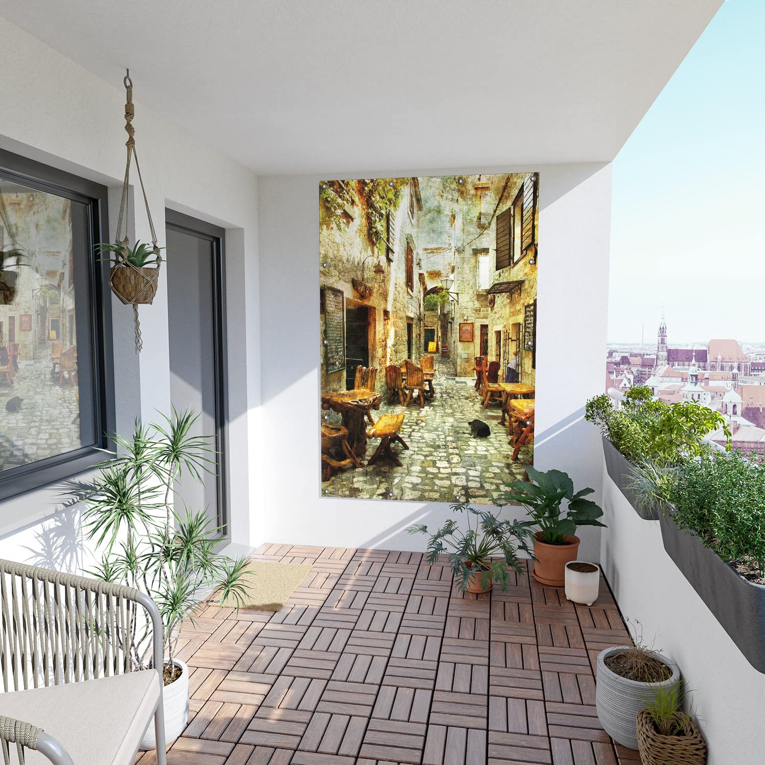 Wallario Outdoor-Poster für Garten oder Balkon Italienische kleine Gasse, Motivbanner Größe: ca. 120 x 180 cm, Outdoor-Bild