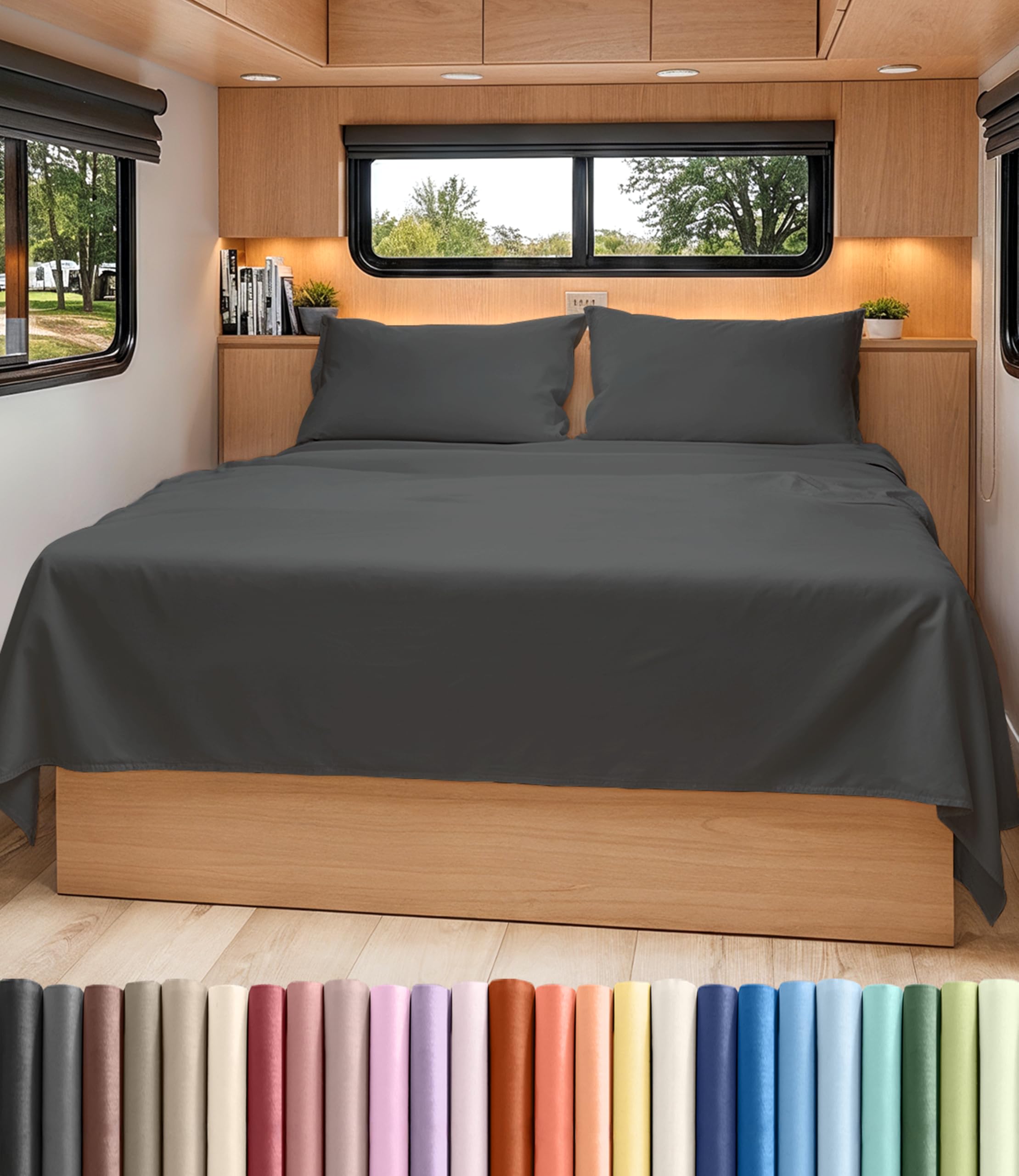 Short Queen Size 4 Piece Bed Sheet Set - RV Short Queen Sheets - Charcoal | Ultra-Soft, Breathable & Cooling Bed Sheets Set with Deep Pockets, Hotel Luxury Bedding for Women & Men, Wrinkle & Fade Free