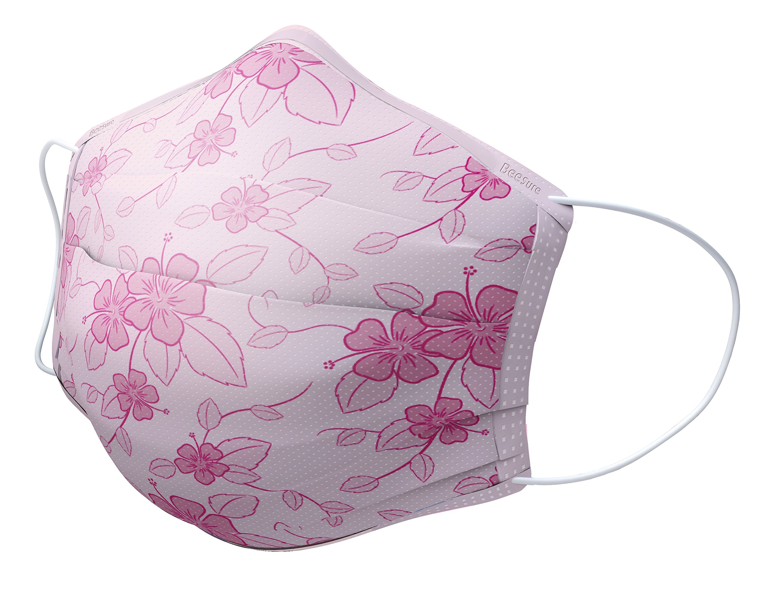 BeeSure BE2300 Floral Face Masks, Hibiscus Pink (Pack of 50)