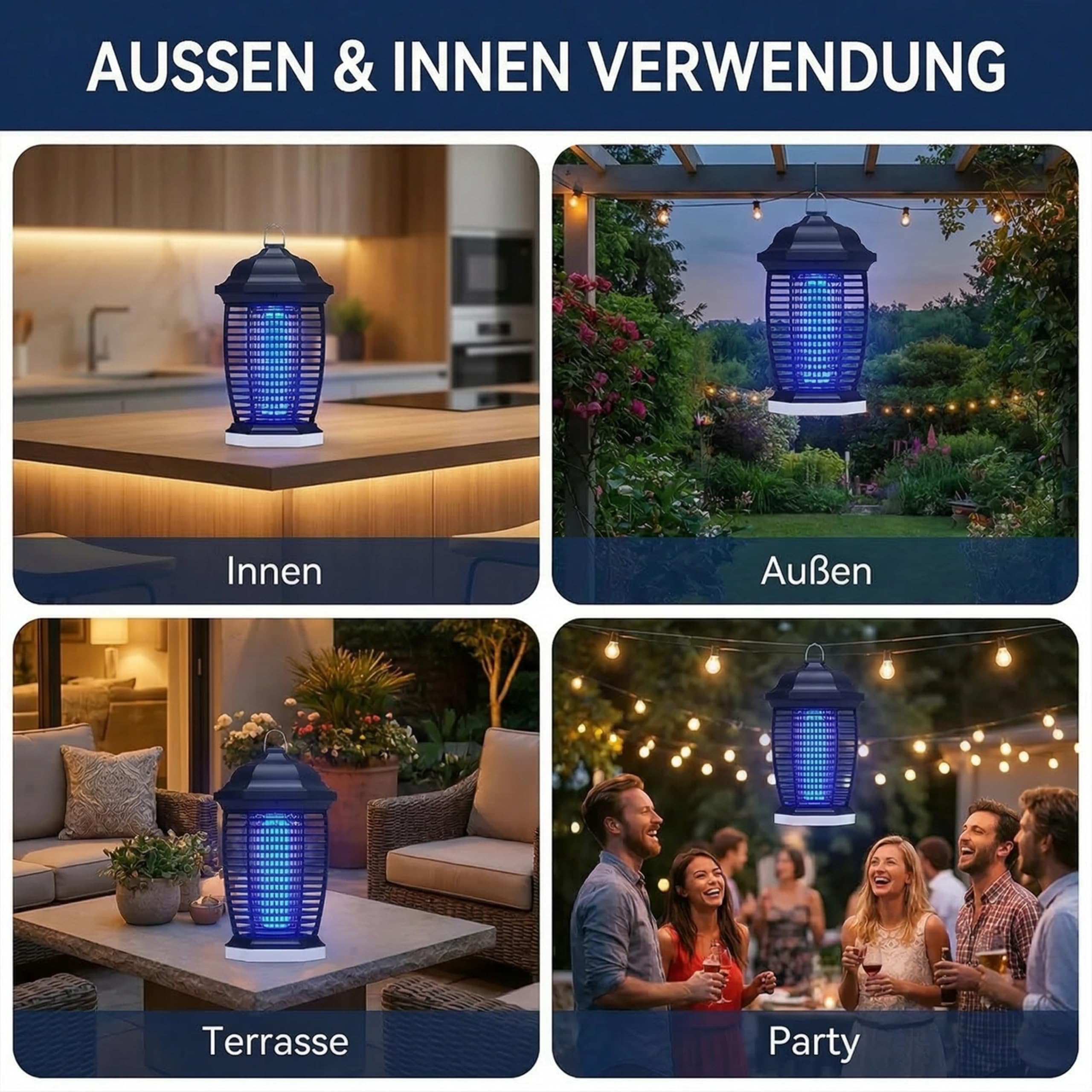 seenlast Insektenvernichter Elektrisch 4000V, 18W UV-Lampe Stark Elektrischer Insektenfalle Mückenlampe,Elektrische Fliegenfalle Mückenfalle Mückenabwehr für Garten Innen und Aussen (1,8M)