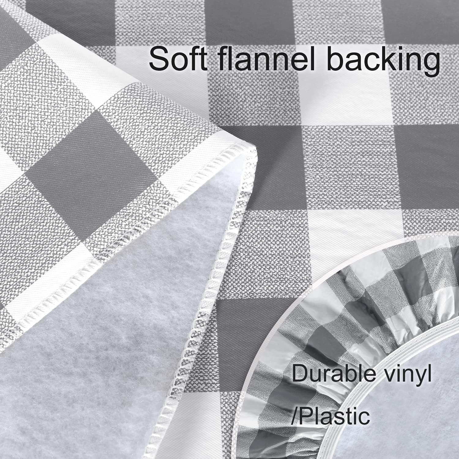 Fitable Checkered Picnic Table Cover Waterproof Outdoor Table Cover with Bench Covers 3pcs, Vinyl Fitted Flannel Backing Tablecloth 30"x72" for Picnics, Party, Folding Table, Silver Grey