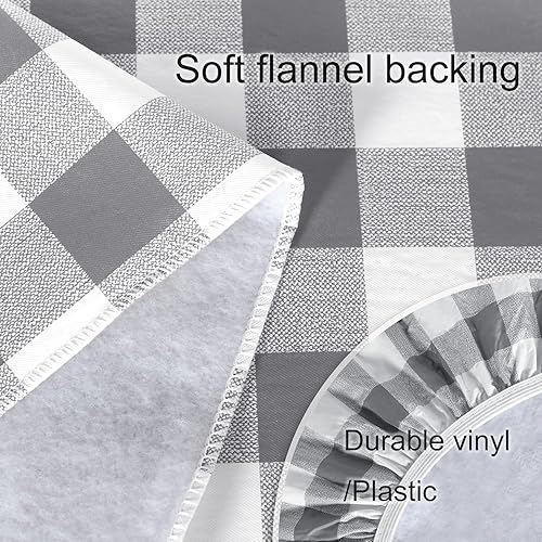 Miniatura 2 de Fitable Funda impermeable para mesa de picnic a cuadros, para exteriores, con fundas de banco, 3 piezas, mantel de vinilo ajustable de franela de 30