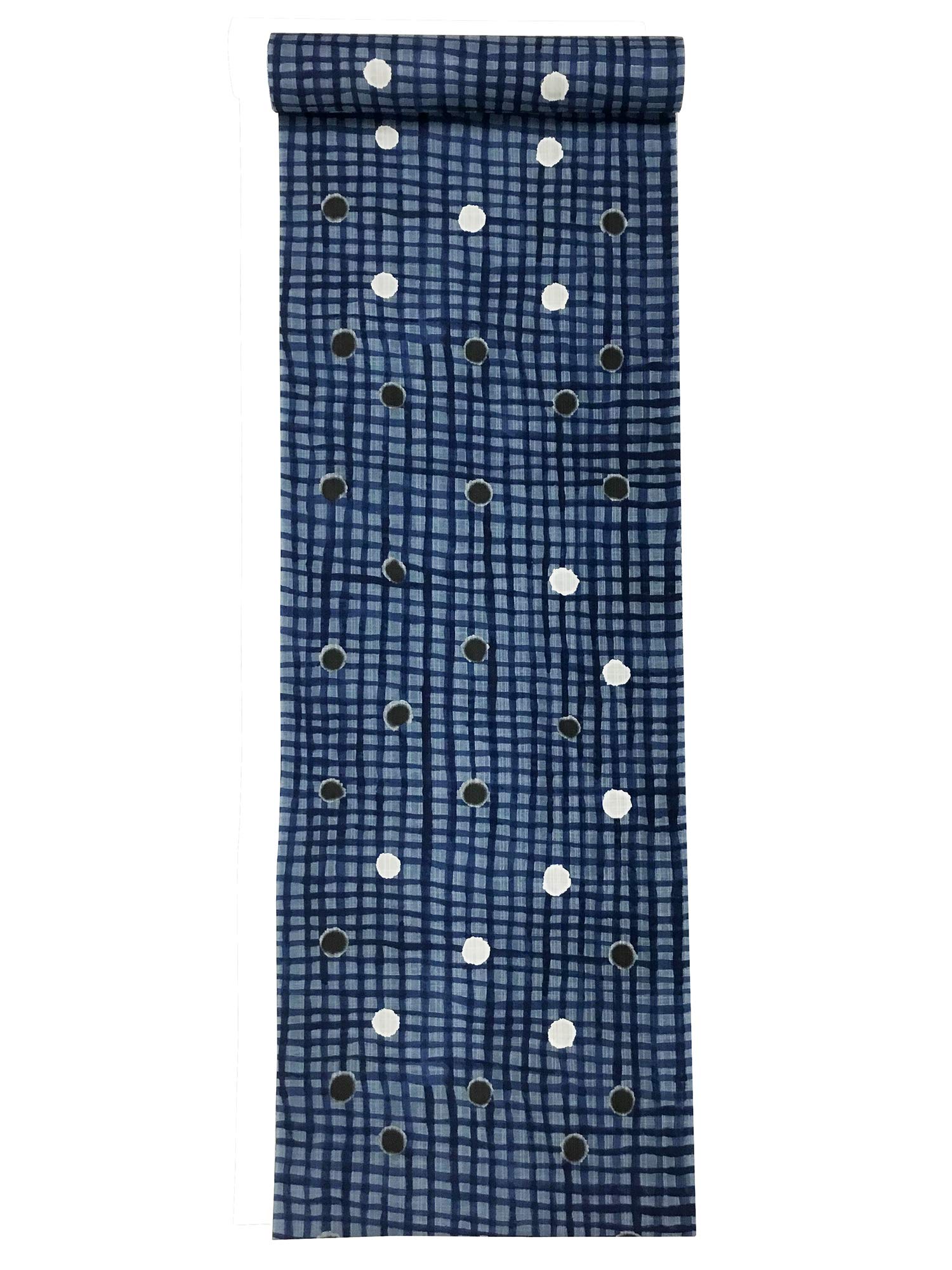 ツモリチサト スカラップ柄浴衣 パール 紺にさ白ドット 着丈160 袖丈60