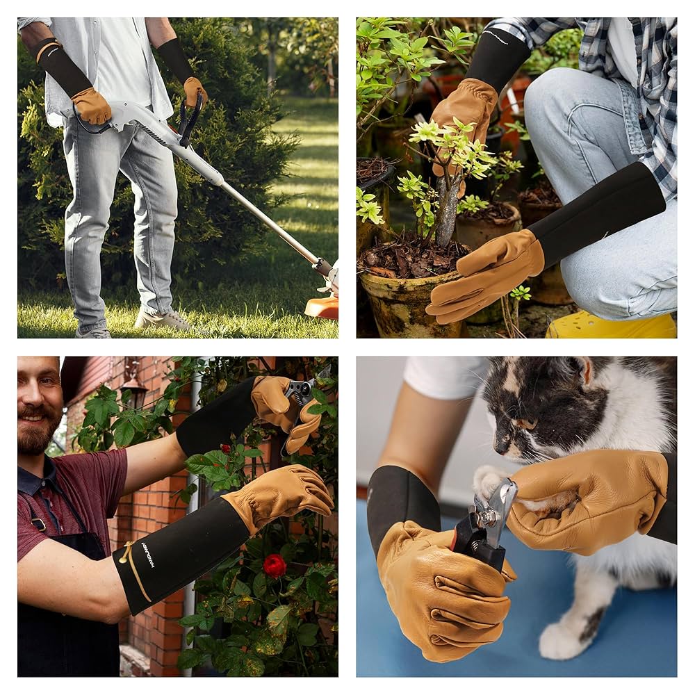 Morzejar Large Gardening Gloves For Men&Women, Professional Rose Pruning Gloves Thorn Proof, Adjustable Cuff, Breathable Leather Cowhide Long Garden Gloves,Garden Gifts & Tools For Gardener,Yard Work