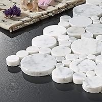 Vista 2 de 5 hojas de mosaico de mármol para salpicaduras de cocina, suelo de ducha de baño, etc., colección Bolle, redondos mixtos, 12 x 12 x 3/8 pulgadas