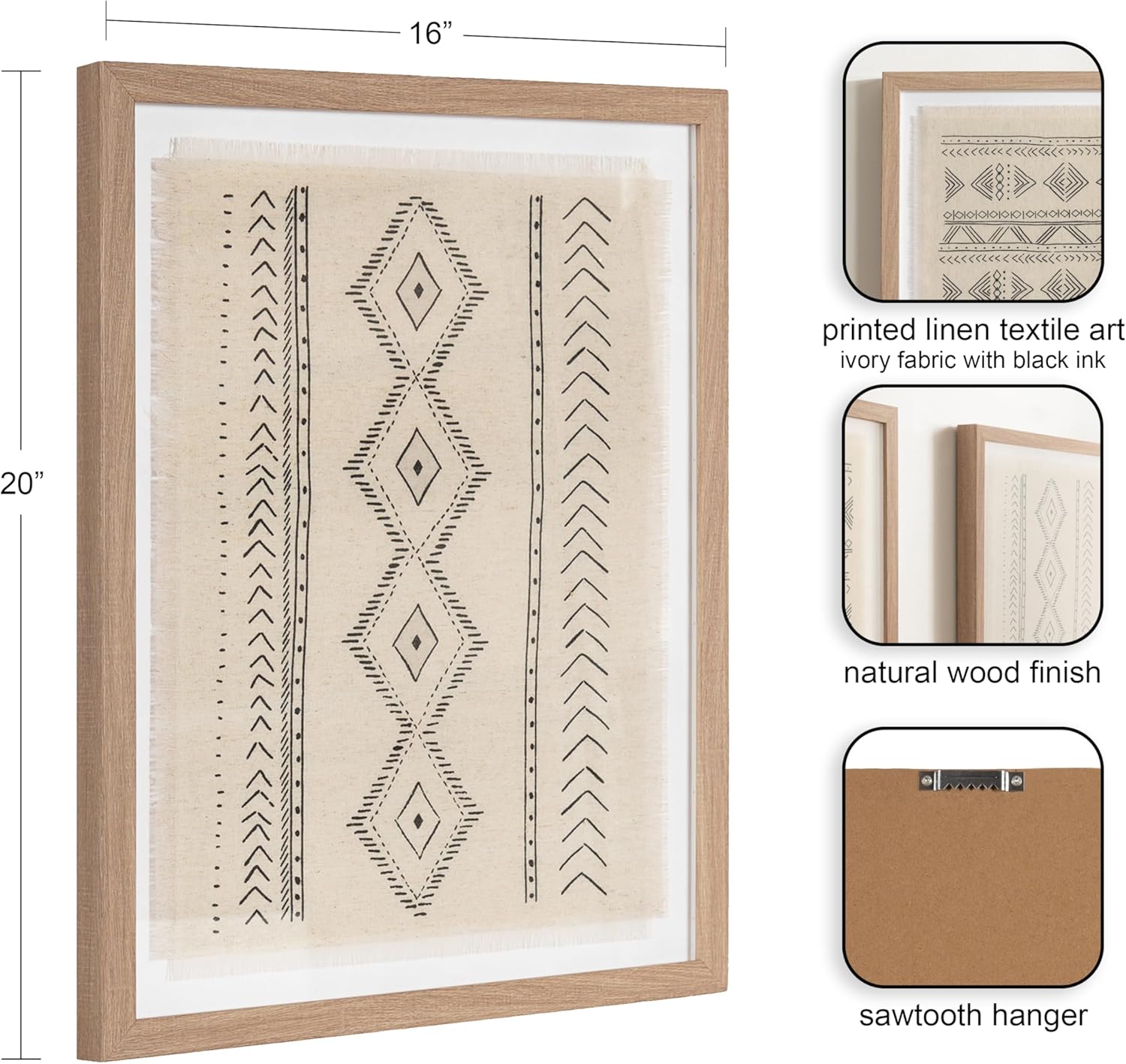 Kate and Laurel Samori Transitional Two-Piece Framed Textile Art Set, 16 x 20, Natural, Modern Printed Linen Shadow Box for Use as Gallery Wall Decor or Tribal Wall Art Set