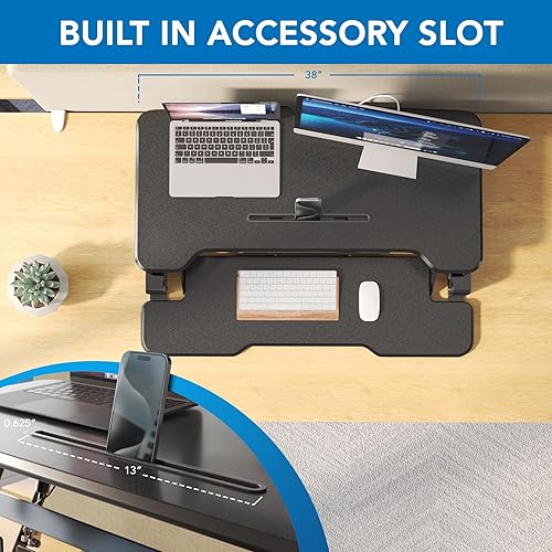Miniatura 6 de Mount-It! Convertidor de escritorio de pie ajustable en altura, 38 pulgadas de ancho, elevador de escritorio de pie para 2 monitores, escritorio