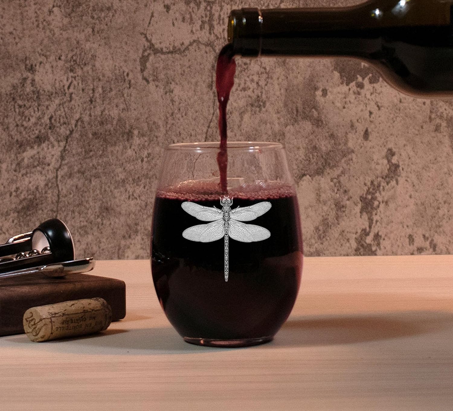 Dragon Fly Vintage Engraved Stemless Wine Glass - Insect Themed Gift - Unique Birthday Gifts For Friends And Family - Dragon Fly Lovers Gift - Vintage Animal Wine Glass - Image 2