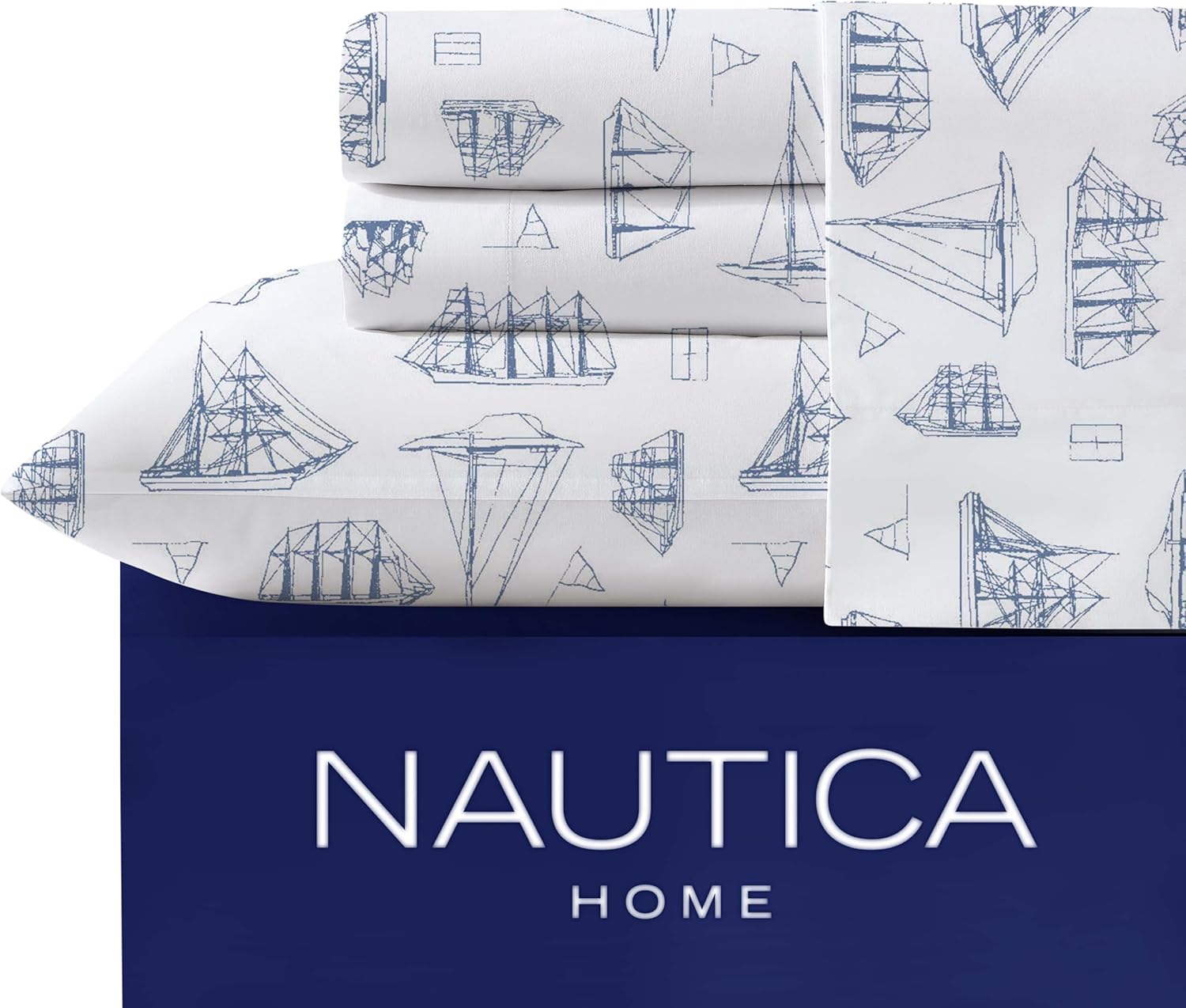 Nautica - Twin Sheets, Cotton Percale Bedding Set, Fully Elasticized, Ideal Dorm Essentials (Whitewood Sail Blue, Twin) - Image 5