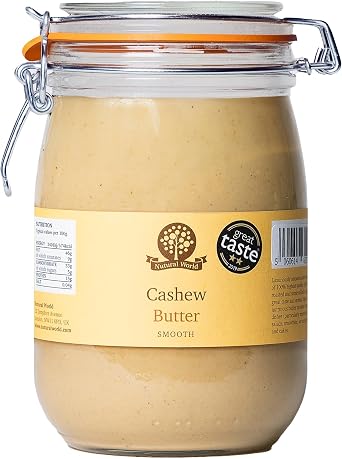 Nutural World - Smooth Cashew Nut Butter 1kg *** Reusable Glass Jar *** Great Taste Award Winner - 100% Pure - single ingredient
