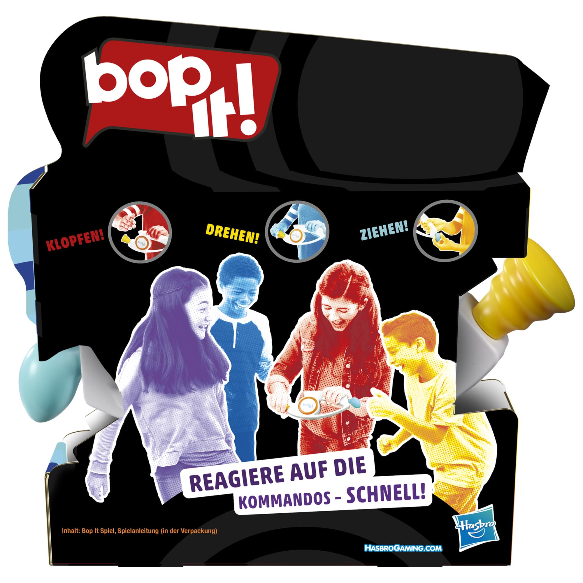 Hasbro Gaming Bop It Elektronisches Spiel, Familienspiele für Partys und Spieleabende, Einzel- oder Multiplayer-Modus, Spaß mit Freunden und Familie, Partyspiel für Kinder ab 8 Jahren