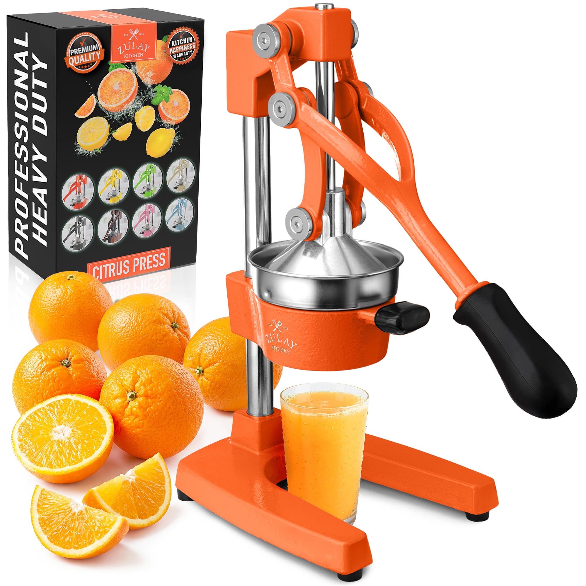 Zulay Kitchen Cast Iron Juicer, Orange Manual Juicer, Citrus Press, Orange
