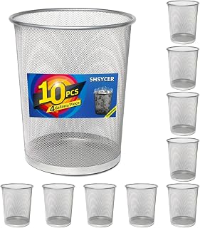 SHSYCER Silver Mesh Trash Cans 4 Gallon, 10Pack, Metal Wire Wastebaskets, Waste Basket Trash Can, Silver Mesh Trash Can for Office, Recycling Garbage Container Bin for Office, Home, Bedroom