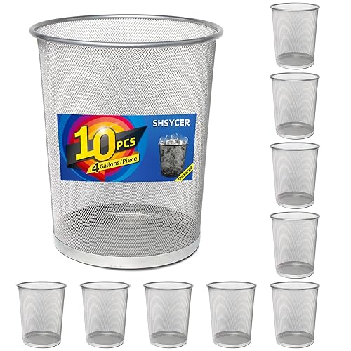 Miniatura 8 de SHSYCER Botes de basura de malla negra de 4 galones, bote de basura de malla para oficina, paquete de 10 unidades, papeleras de alambre de metal,