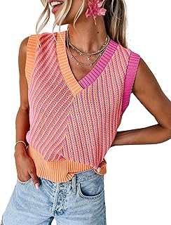 Women Sleeveless Sweater V Neck Casual 2025 Fall Knitted Chevron V Neck ...