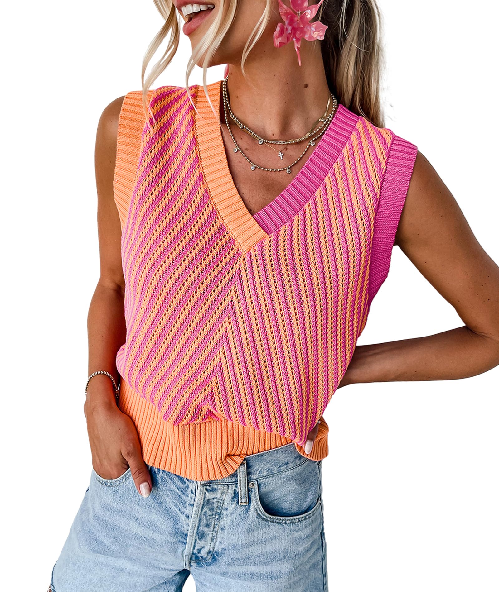 Amazon.com: MARZXIN Women Sleeveless Sweater Vest V Neck Knitted