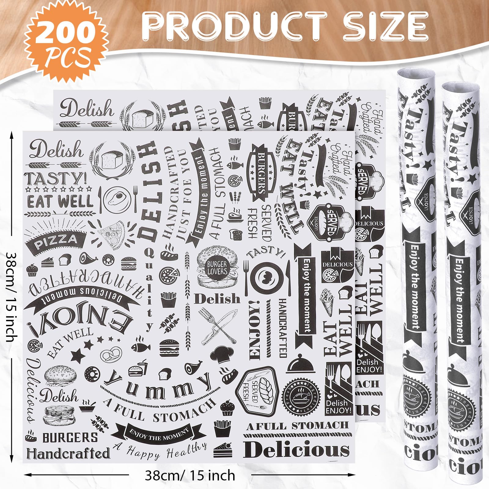 Ireer 200 hojas de papel delicatessen de 15 x 15 pulgadas, forros cuadrados a prueba de grasa, papel de regalo cuadrado para periódicos, sándwiches, canastas, hamburguesas, pan, barbacoa, picnic