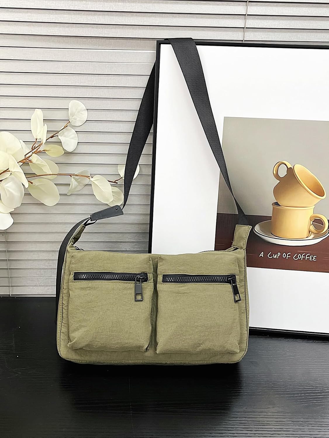 Nylon Crossbody Messenger Bag for Women, Casual Shoulder Bag Hobo Tote Bag with Multiple Pockets for Work College Daily Green - Image 6