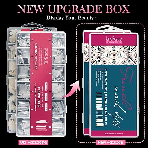 Miniatura 2 de 500 puntas de uñas postizas estilo francés, acrílicas, artificiales, para manicura de media cubierta, con caja de 10 tamaños para salón de arte en