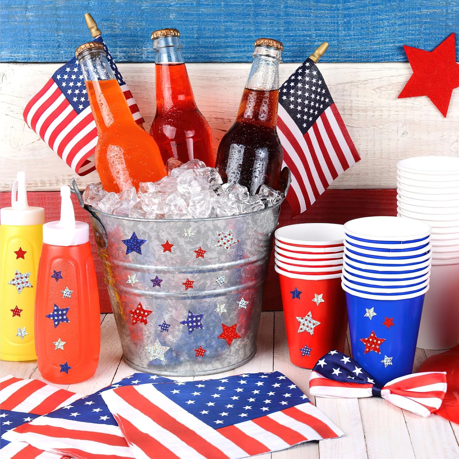 JULMELON 1500 PCS 4th of July Stickers for Kids, Red White Blue Star Stickers USA Patriotic Label for Fourth of July American Independence Day Party Decorations Classroom DIY Crafts