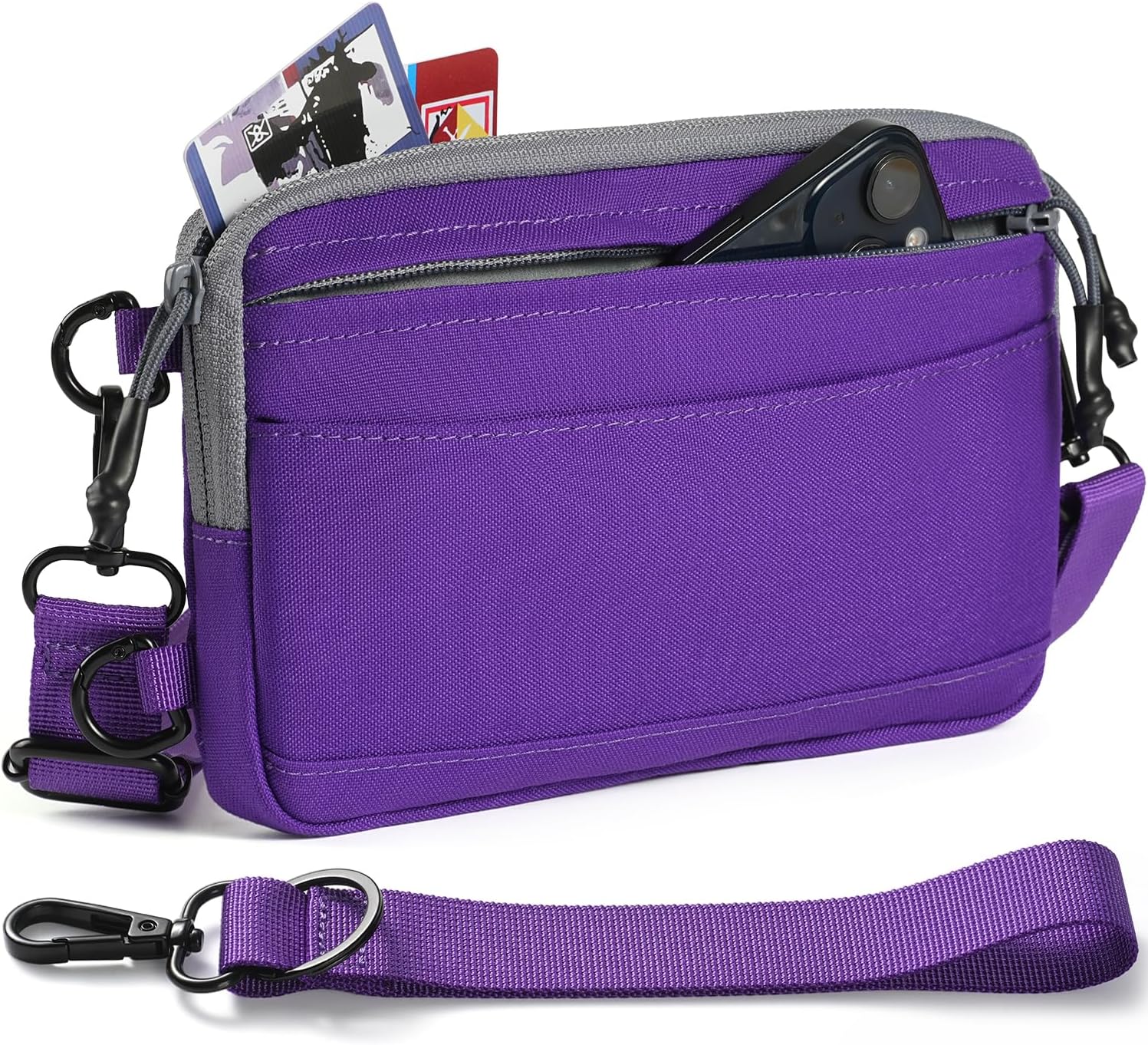 Small Crossbody Bag for Women & Men, RFID Passport Wallet, Wristlet Pouch with Tracker Pocket, Wrist&Shoulder Straps