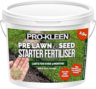 Pro-Kleen Pre Lawn & Seed Starter Fertiliser - Phosphorus Rich Formula with Nitrogen, Potassium & Magnesium Oxide - Non Toxic & Non Staining Formula - Covers up to 100m2 (2.5kg)