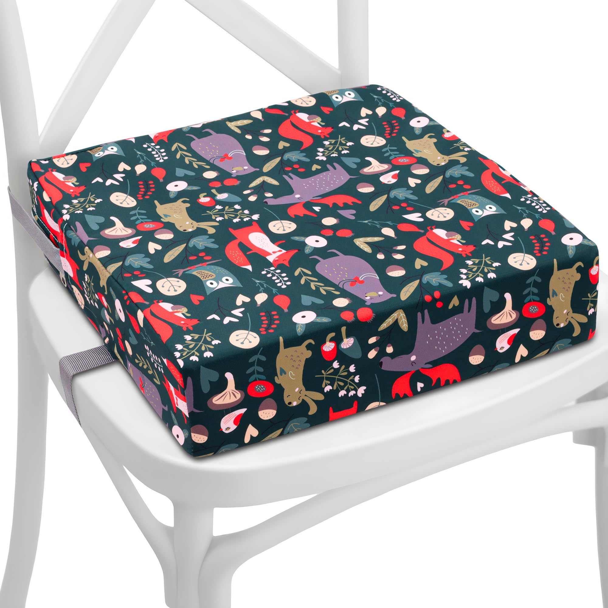 Kindersitzerhöhung Sitzerhöhung Stuhl Kind 33x33x8 cm - Sitzkissen Kinder Booster Seat Stuhlerhöhung Kissen für Kleinkind beim Esstisch Stuhlkissen und Babysitz Waldtiere