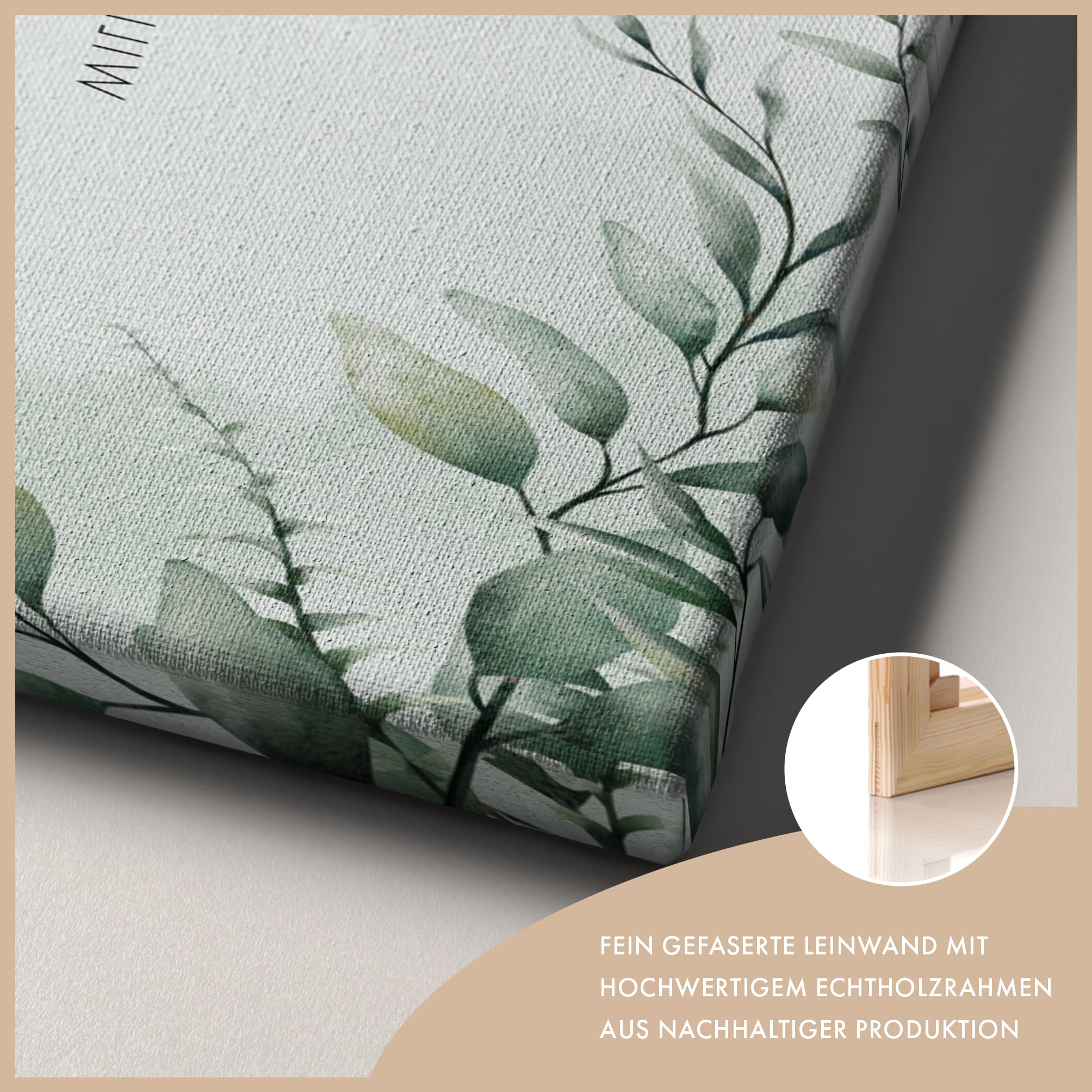Willkommensschild Hochzeit Eukalyptus Gold mit Datum und Namen, personalisierte Hochzeitsdeko, Aufsteller Willkommen Schild, Grün, Leinwand, 60x40