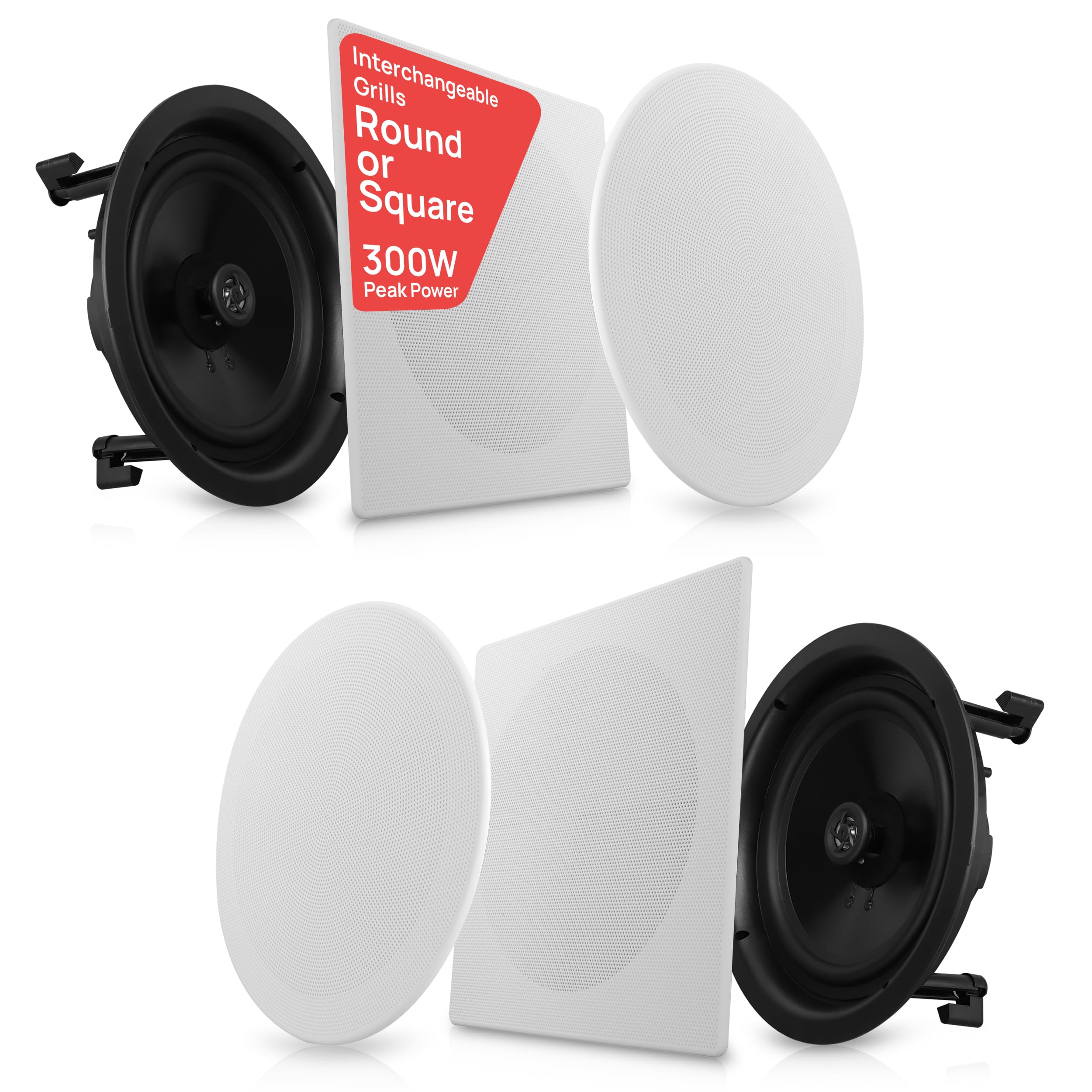 Pyle Pair 10” Flush Mount in-Wall in-Ceiling 2-Way Speaker System Spring Loaded Quick Connections Changeable Round/Square Grill Stereo Sound Polypropylene Cone Polymer Tweeter 300 Watts (PDIC16106)